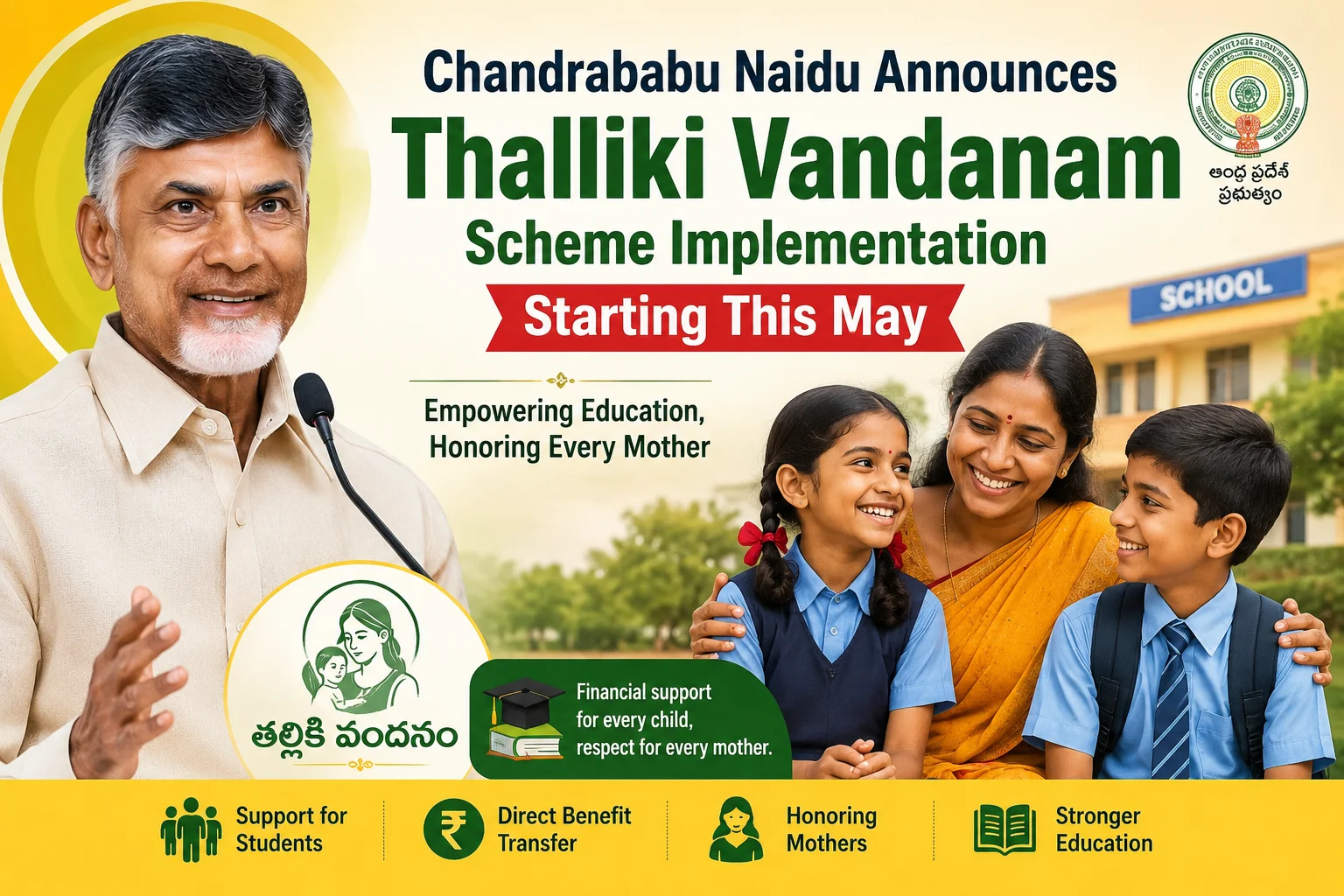 Chandrababu Naidu Announces Thalliki Vandanam Scheme Implementation Starting This May